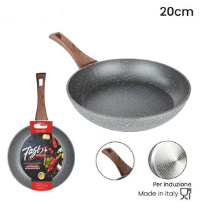 Trade Shop - Padella Rivestimento Antiaderente Antigraffio Per Induzione Manico Legno Da ø 18 A 26 Cm -    -diametro 20cm   -