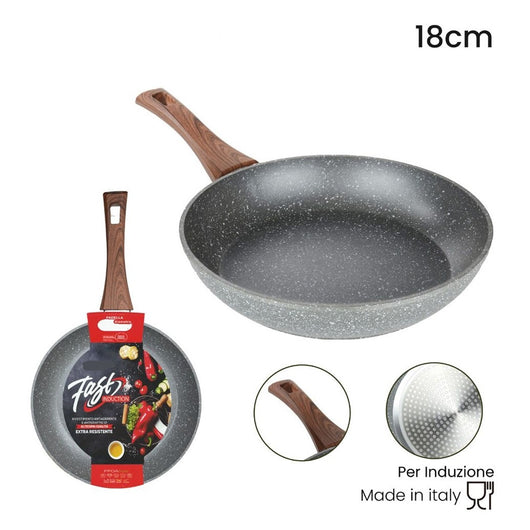 Trade Shop - Padella Rivestimento Antiaderente Antigraffio Per Induzione Manico Legno Da ø 18 A 26 Cm -