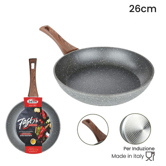 Trade Shop - Padella Rivestimento Antiaderente Antigraffio Per Induzione Manico Legno Da ø 18 A 26 Cm -    -diametro 26cm   -