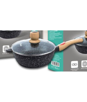 Padella Tonda T-9476 Cucina 24cm 2.75lt Con Manico Coperchio Per Piano Cottura         