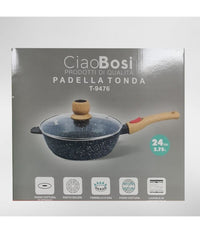 Padella Tonda T-9476 Cucina 24cm 2.75lt Con Manico Coperchio Per Piano Cottura         