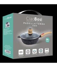 Padella Tonda T-9476 Cucina 24cm 2.75lt Con Manico Coperchio Per Piano Cottura         