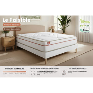 Pacchetto letto completo - Materasso 180x200cm + Box spring con doghe (kit) + 2 cuscini + Piumino - Le Paisible