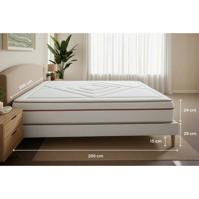 Pacchetto letto completo - Materasso 200x200cm + Box spring con doghe (kit) + 2 cuscini + Piumino - Le Paisible