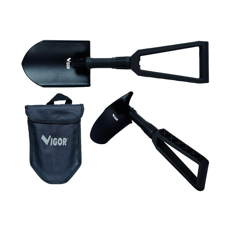 Pala pieghevole Vigor, acciaio al carbonio, maniglia D