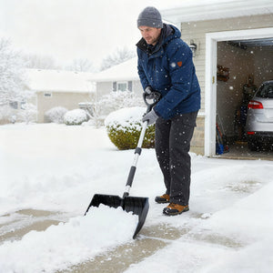 Pala da neve per vialetto e auto attrezzo leggero e portatile, Pala lama larga con striscia in alluminio Nero-Utensili