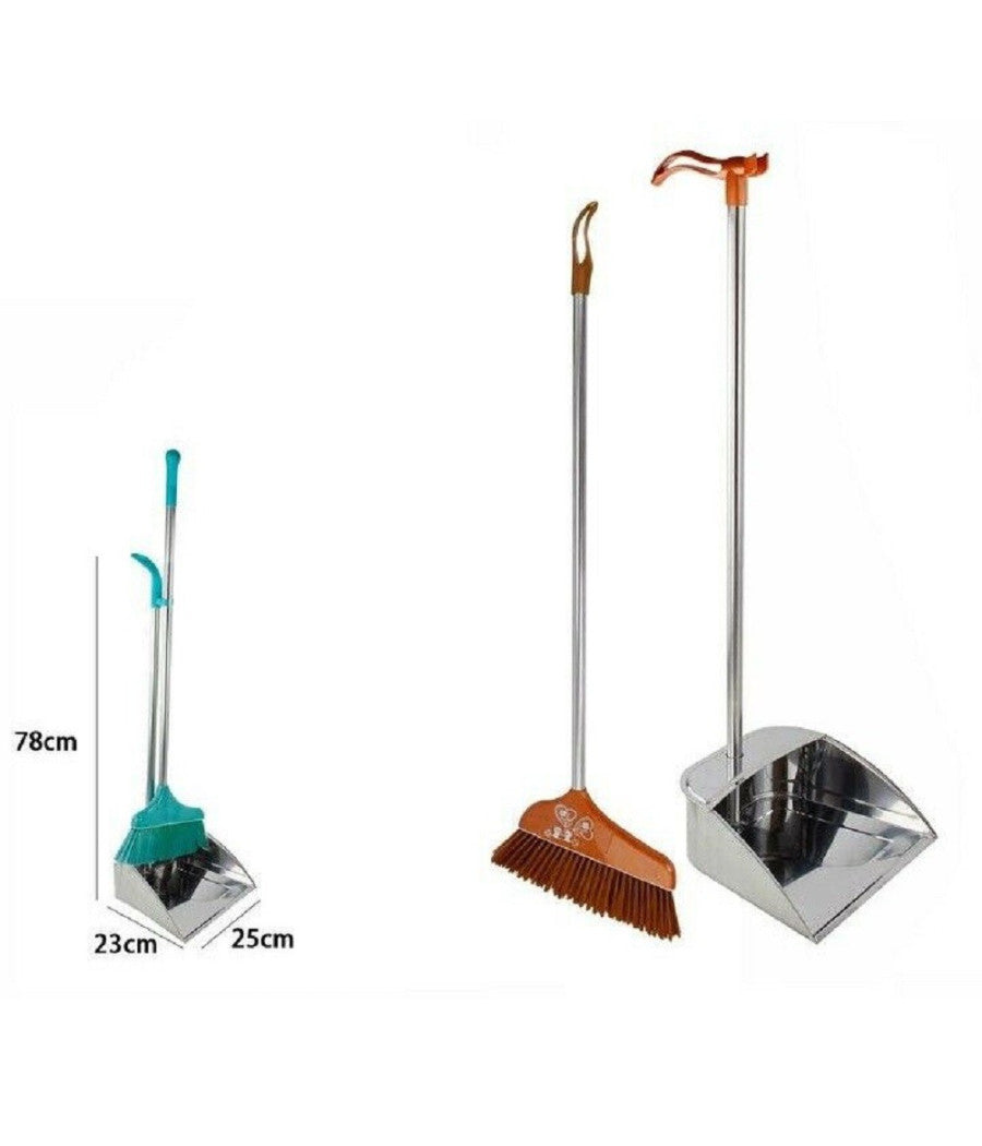 Paletta In Alluminio Acciaio 78 X 23 X 25 Cm + Scopa Pulizia Casa Ufficio 69549         