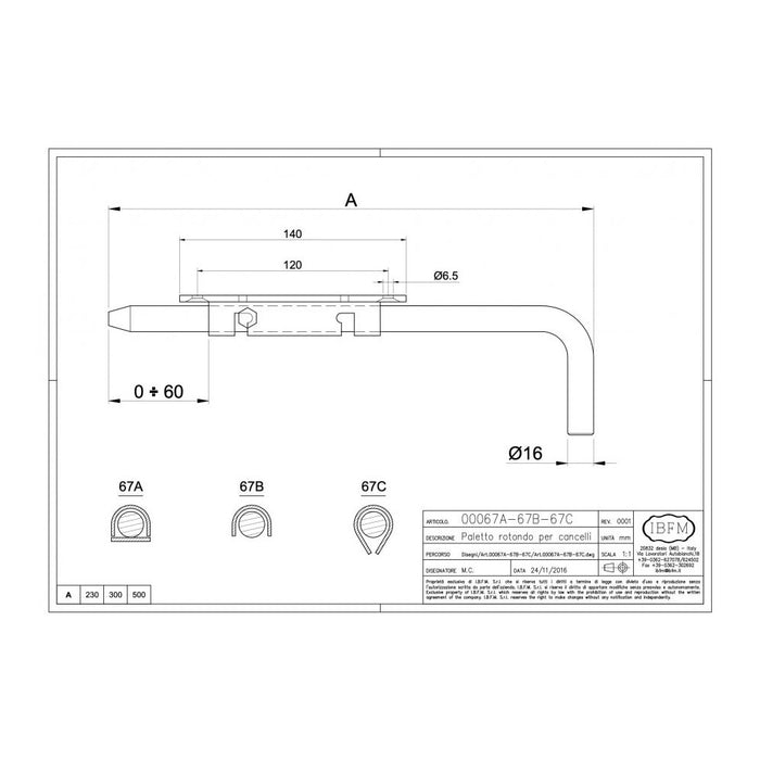 Paletto rotondo ad avvitare da 200mm per cancelli