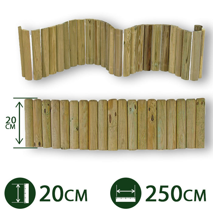 bordure per aiuole rollborder srotolabile ø 5 cm 250 x 20 h in legno di pino impregnato per fioriere giardini aiuola fiori cod:ferx.pali.24.s