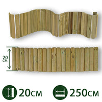 bordure per aiuole rollborder srotolabile ø 5 cm 250 x 20 h in legno di pino impregnato per fioriere giardini aiuola fiori cod:ferx.pali.24.stock.s