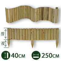 2pz bordure per aiuole "flessibile" ø 5 cm 250 x 40 h in legno di pino impregnato da esterno per fioriere giardini aiuola cod:ferx.pali.26.1.stock