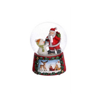 Palla di vetro con carillon babbo e pupazzo rosso cm 10x10h14,5