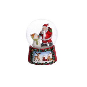 Palla di vetro con carillon babbo e pupazzo rosso cm 10x10h14,5