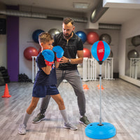 Palla da boxe con base altezza regolabile, Sacco da boxe con pompa manuale e guanti da boxe Blu-Boxe