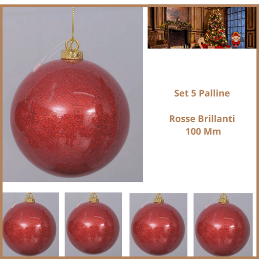 Palle di natale rosse set 5 palline natalizie decorazioni per albero  addobbi natalizi vintage  sfere da 100 mm creare