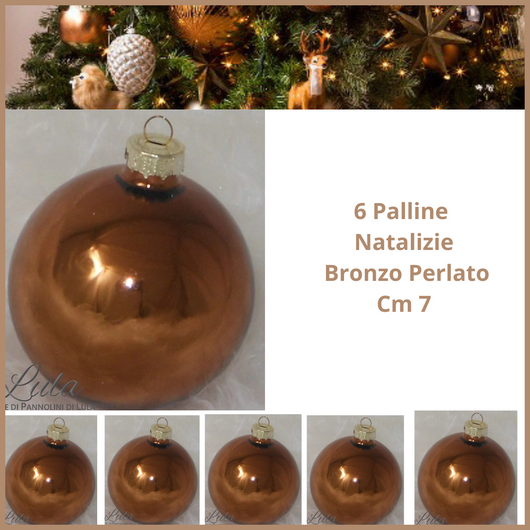 Set 6 Palline natalizie colore  bronzo per albero di natale decorazioni vintage  addobbi natalizi sfere palle decorare 7 cm
