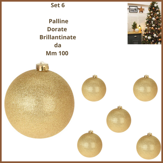 Set 6 Palle di natale dorate  oro brillantinate  palline natalizie vintage  decorazioni per albero sfere addobbi babbo natale decorare