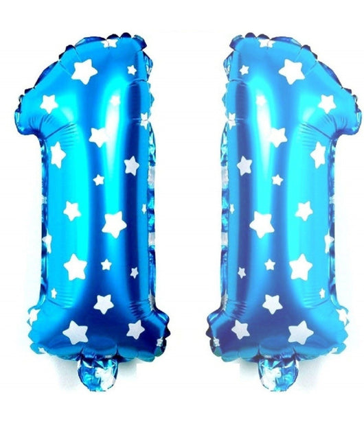 Palloncino Numero 1 Azzurro Stelle Bianche 35cm Elio Decorazione Party Festa         