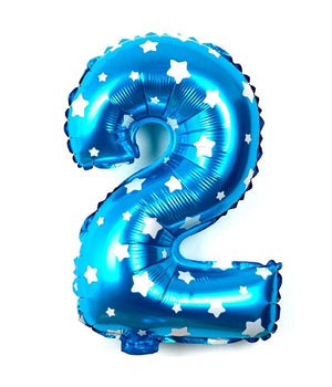 Palloncino Numero 2 Azzurro Stelle Bianche 35cm Elio Decorazione Party Festa         
