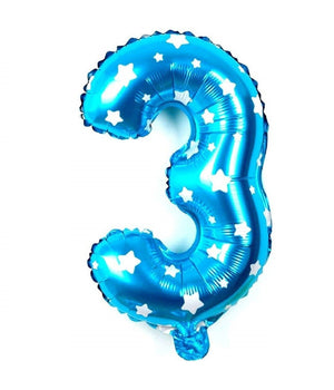 Palloncino Numero 3 Azzurro Stelle Bianche 35cm Elio Decorazione Party Festa         