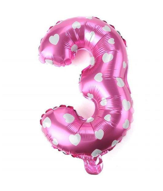 Palloncino Numero 3 Rosa Cuori Cuoricini 35cm Elio Decorazione Party Festa         