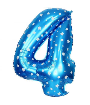 Palloncino Numero 4 Azzurro Stelle Bianche 35cm Elio Decorazione Party Festa         