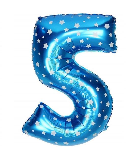 Palloncino Numero 5 Azzurro Stelle Bianche 35cm Elio Decorazione Party Festa         