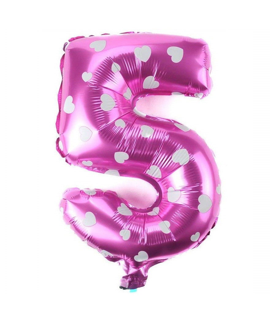 Palloncino Numero 5 Rosa Cuori Cuoricini 35cm Elio Decorazione Party Festa         