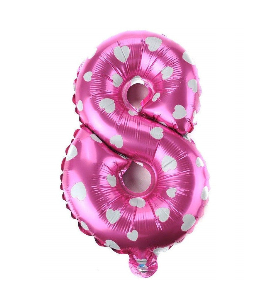 Palloncino Numero 8 Rosa Cuori Cuoricini 35cm Elio Decorazione Party Festa         