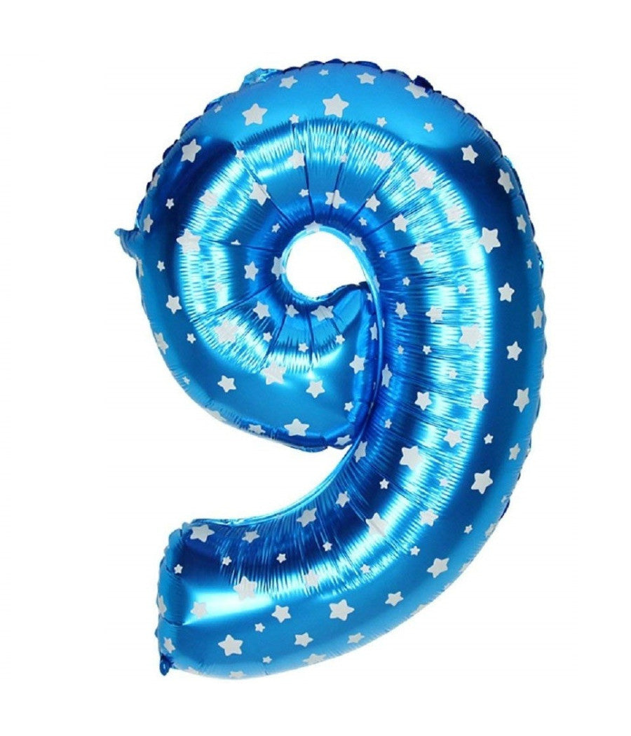 Palloncino Numero 9 Azzurro Stelle Bianche 35cm Elio Decorazione Party Festa         