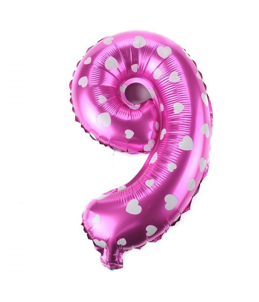 Palloncino Numero 9 Rosa Cuori Cuoricini 35cm Elio Decorazione Party Festa         