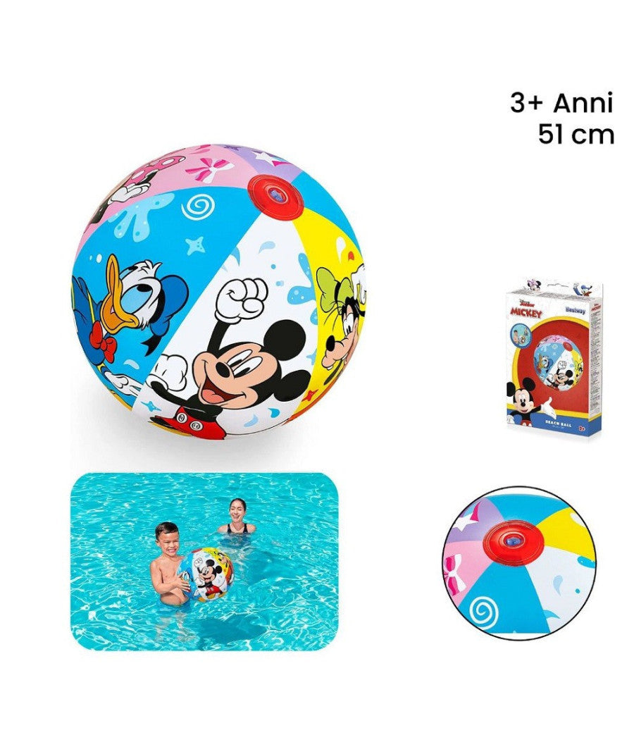 Trade Shop - Pallone Gonfiabile Mickey Mouse Topolino 51 Cm Palla Bambini Mare Piscina 91098 -