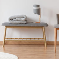 IDMarket - Panca contenitore ingresso in bambù, tessuto grigio chiaro