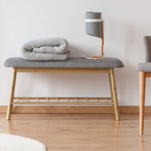 IDMarket - Panca contenitore ingresso in bambù, tessuto grigio chiaro