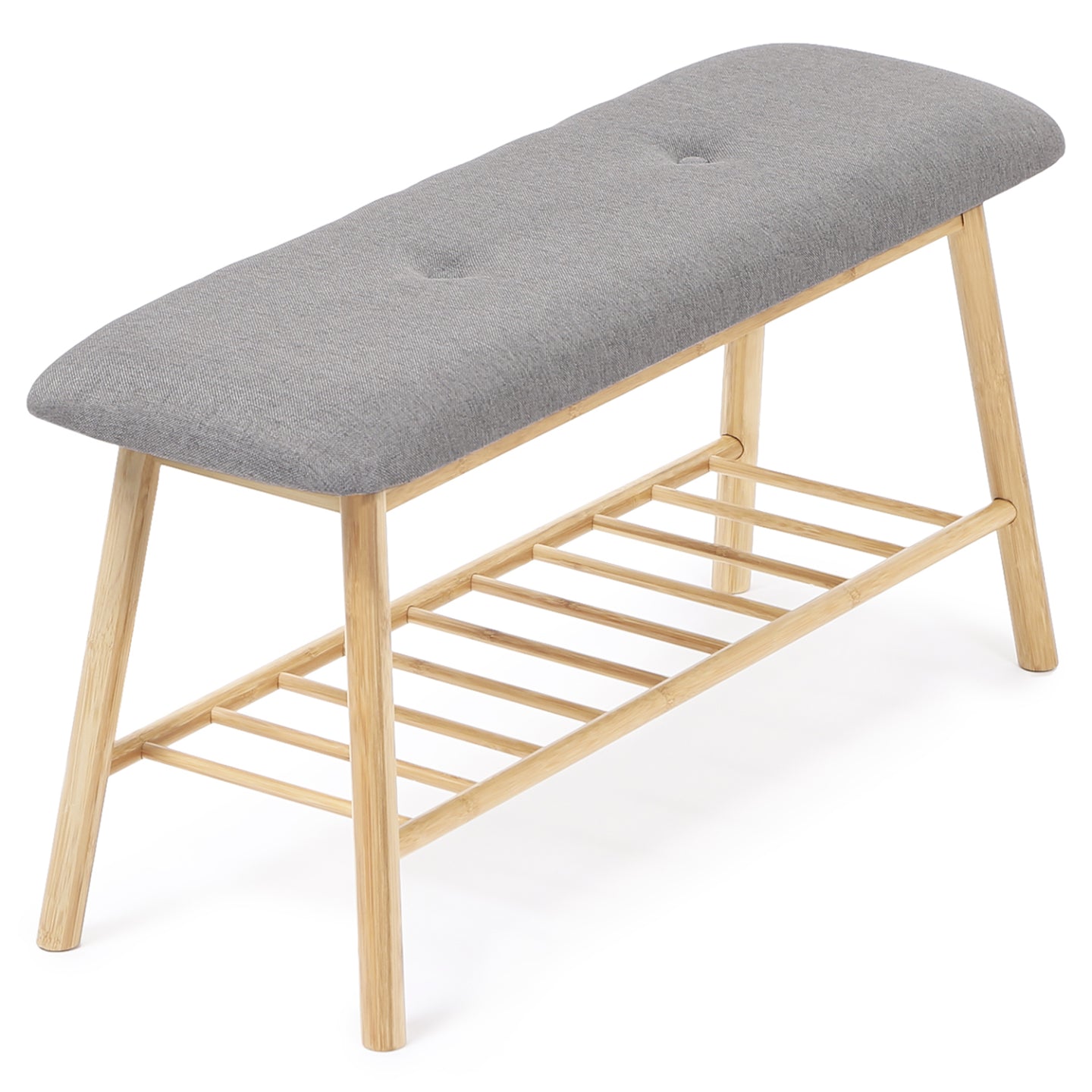 IDMarket - Panca contenitore ingresso in bambù, tessuto grigio chiaro