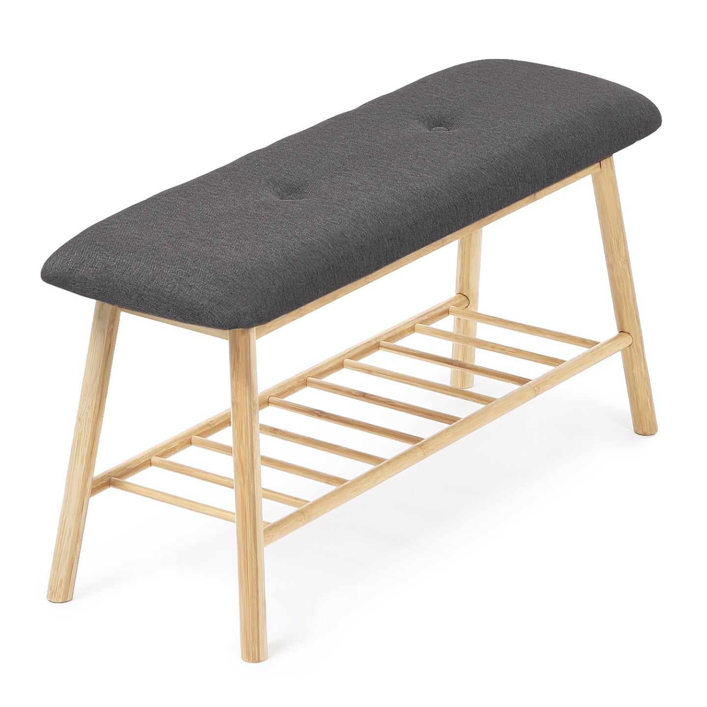 IDMarket - Panca contenitore ingresso in bambù, tessuto grigio scuro