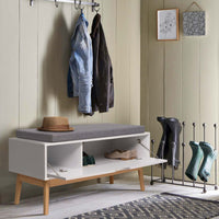 IDMarket - Panca contenitore ingresso scarpe in legno bianco LEO