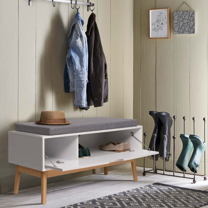 IDMarket - Panca contenitore ingresso scarpe in legno bianco LEO