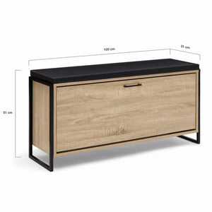 IDMarket - Panca da ingresso con cuscino e porta scarpe LUIS 100 cm design industriale