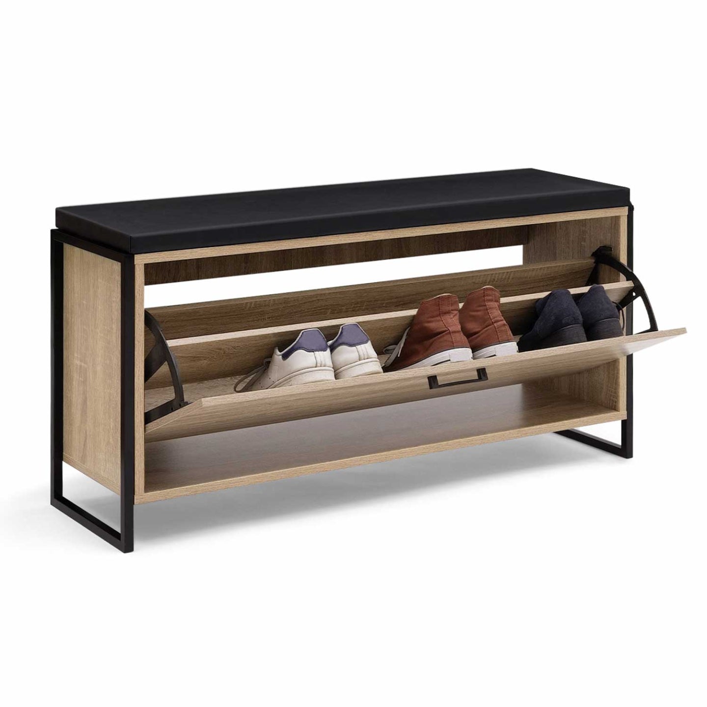 IDMarket - Panca da ingresso con cuscino e porta scarpe LUIS 100 cm design industriale