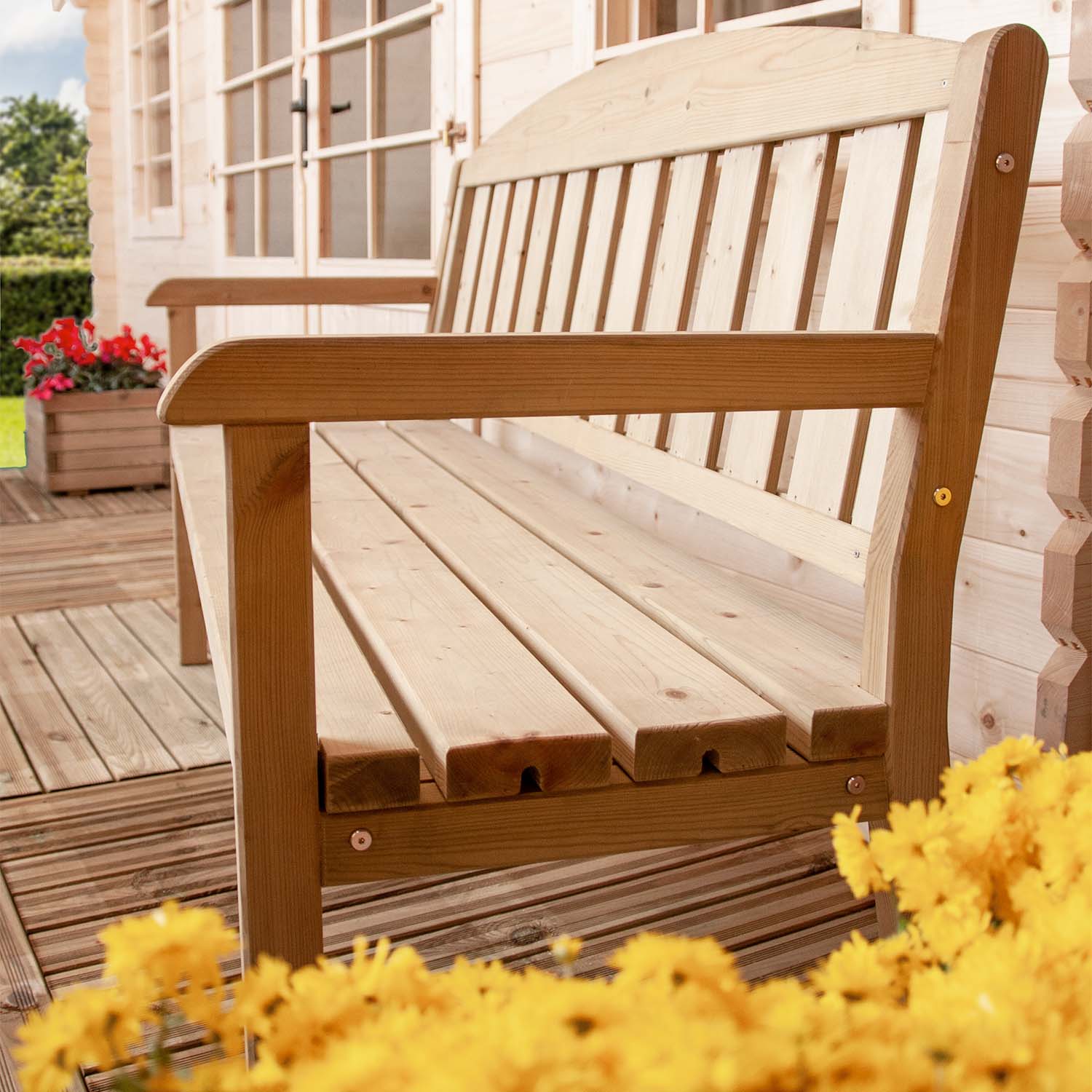 Delia - panchina da giardino in legno di pino impregnato 3 posti dimensione 175x63x97h cm