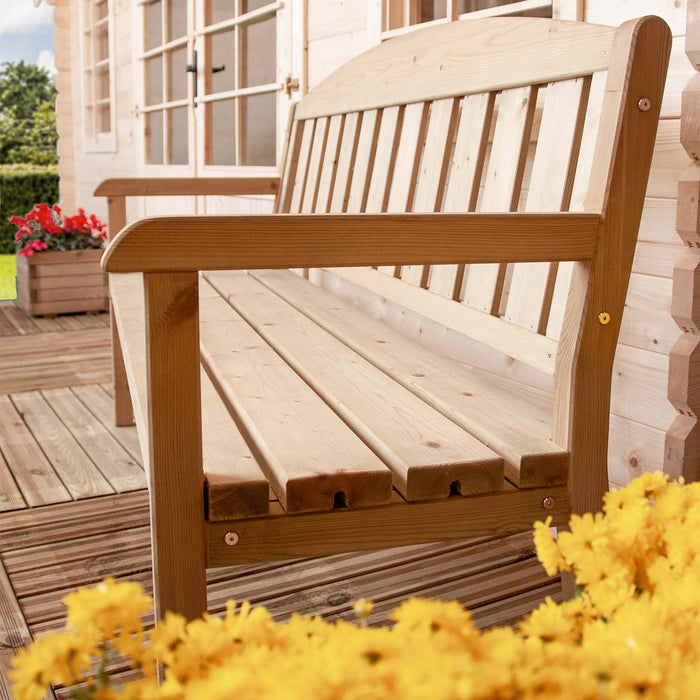 Delia - panchina da giardino in legno di pino impregnato 3 posti dimensione 175x63x97h cm