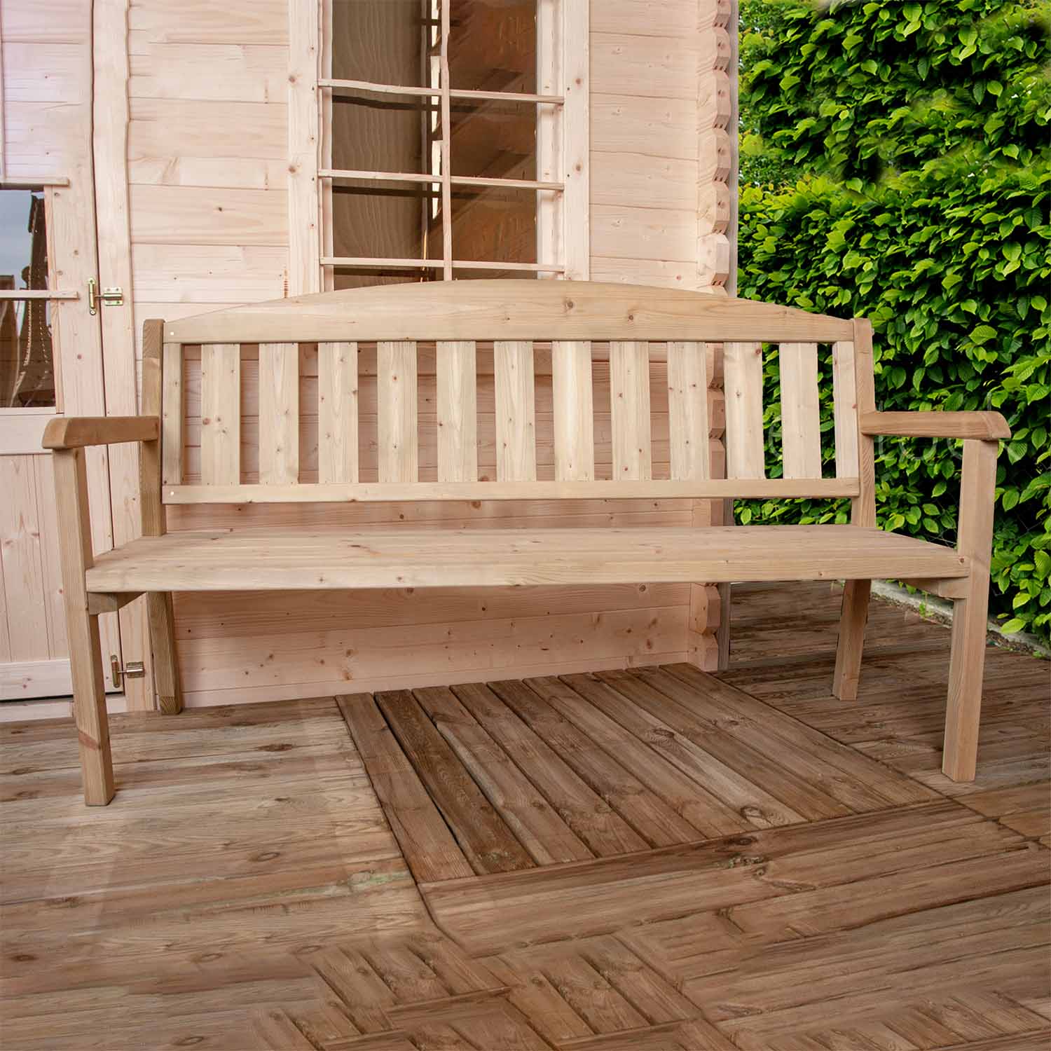 Delia - panchina da giardino in legno di pino impregnato 3 posti dimensione 175x63x97h cm