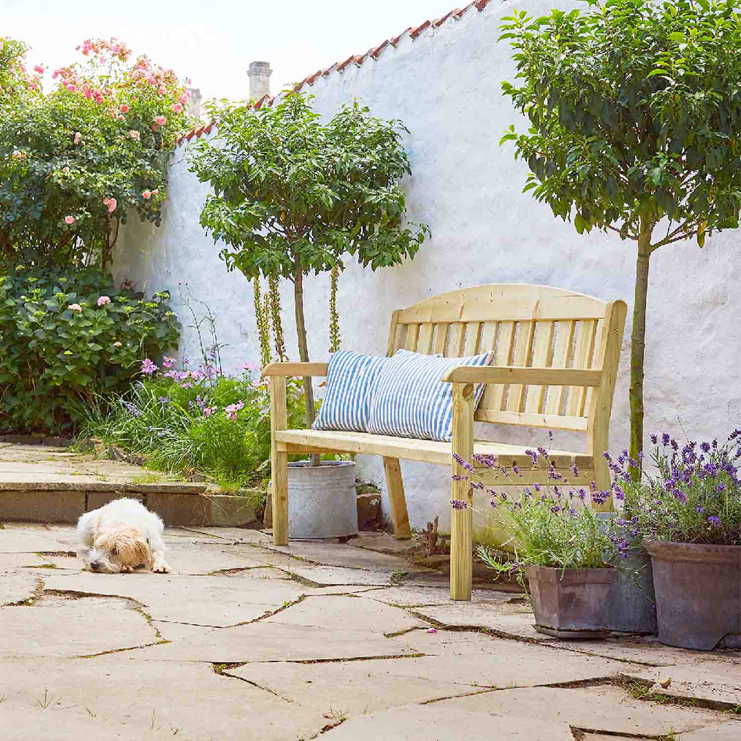 Delia - panchina da giardino in legno di pino impregnato 3 posti dimensione 175x63x97h cm