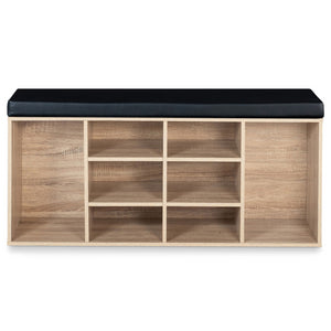 IDMarket - Panca ingresso scarpe in legno look faggio e cuscino nero TEO