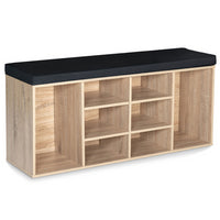 IDMarket - Panca ingresso scarpe in legno look faggio e cuscino nero TEO