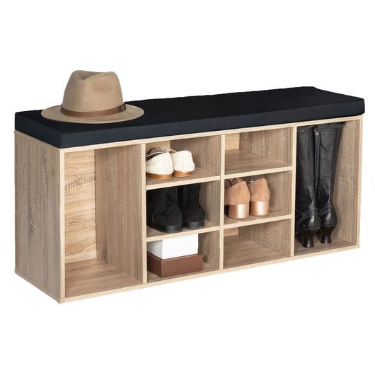 IDMarket - Panca ingresso scarpe in legno look faggio e cuscino nero TEO