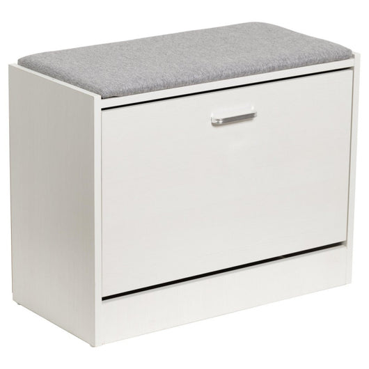 Panca Porta Scarpe Bianco Legno Con Cuscino Seduta In Tessuto Grigio