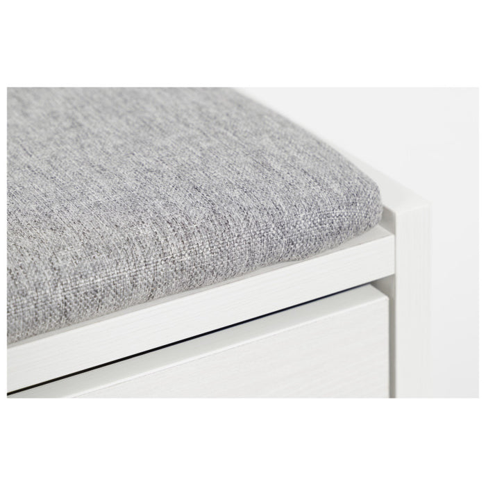 Panca Porta Scarpe Bianco Legno Con Cuscino Seduta In Tessuto Grigio