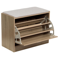 Panca Porta Scarpe Quercia Con Cuscino Seduta In Tessuto Tortora